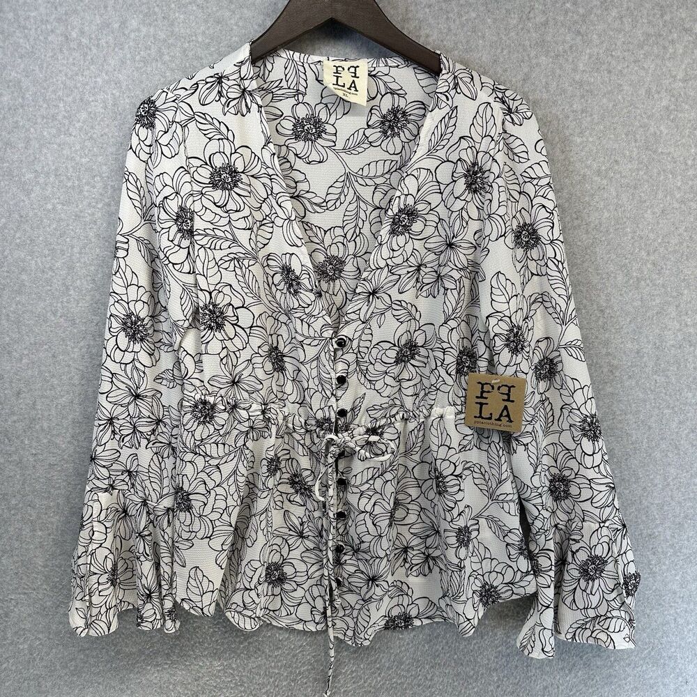 People's Project LA PPLA Womens Blouse Size XL Black & White Long Sleeve New Tag